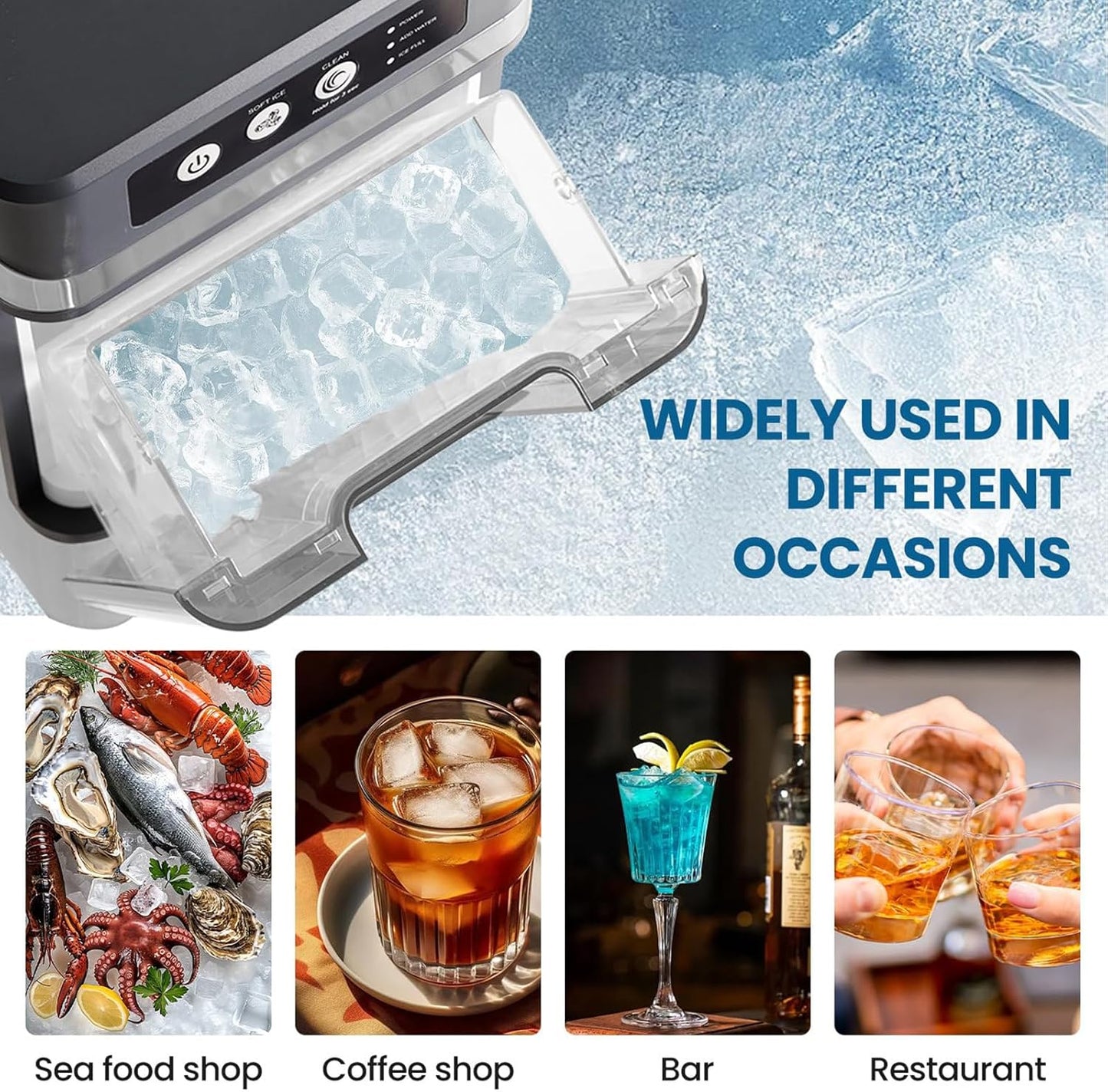 Large Capacity Ice Cube Maker, Quick Release Ice in 6 to 8 Minutes, with Side Water Tank, Ideal for Parties, Kitchen and Office