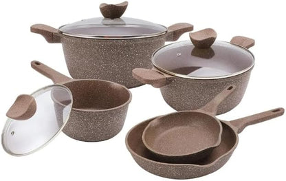 Country Kitchen Non-Stick Cast Aluminum Cookware Set - Durable Kitchen Cookware for Everyday Cooking, Cream, 11 Pc.
