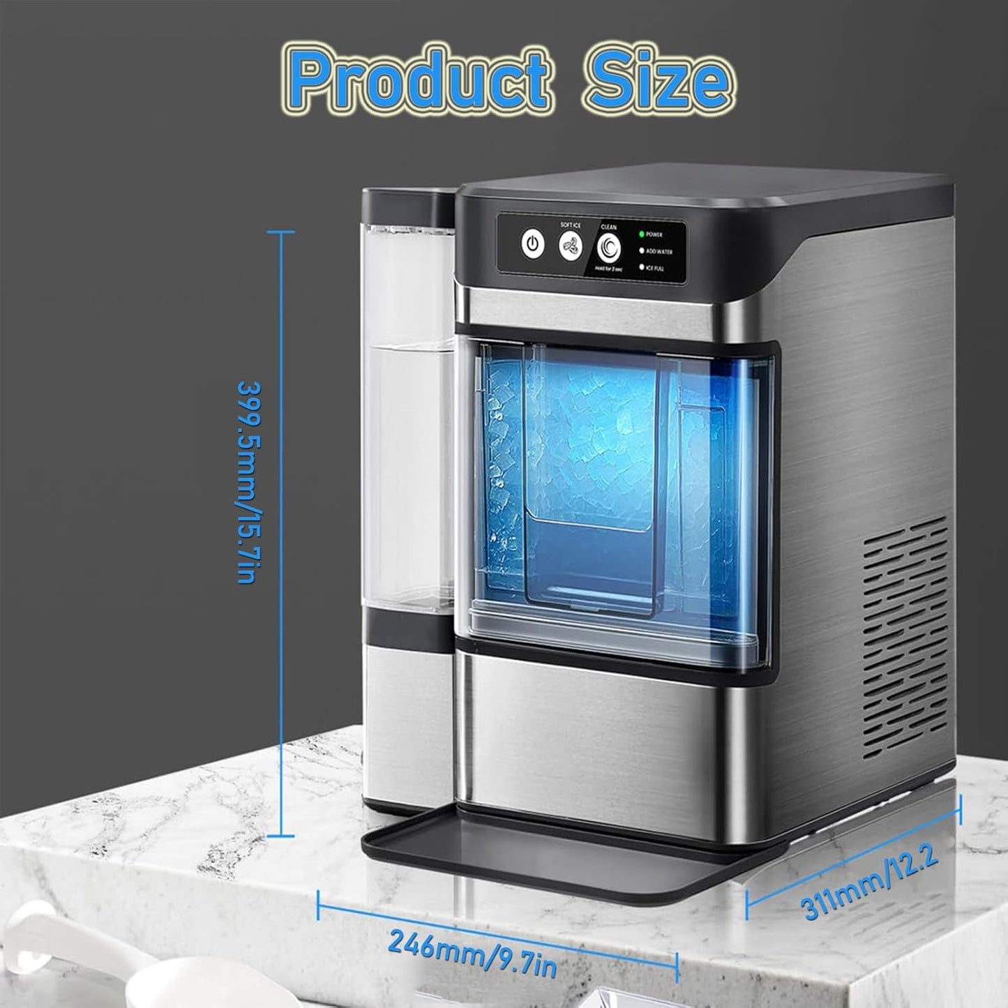 Large Capacity Ice Cube Maker, Quick Release Ice in 6 to 8 Minutes, with Side Water Tank, Ideal for Parties, Kitchen and Office