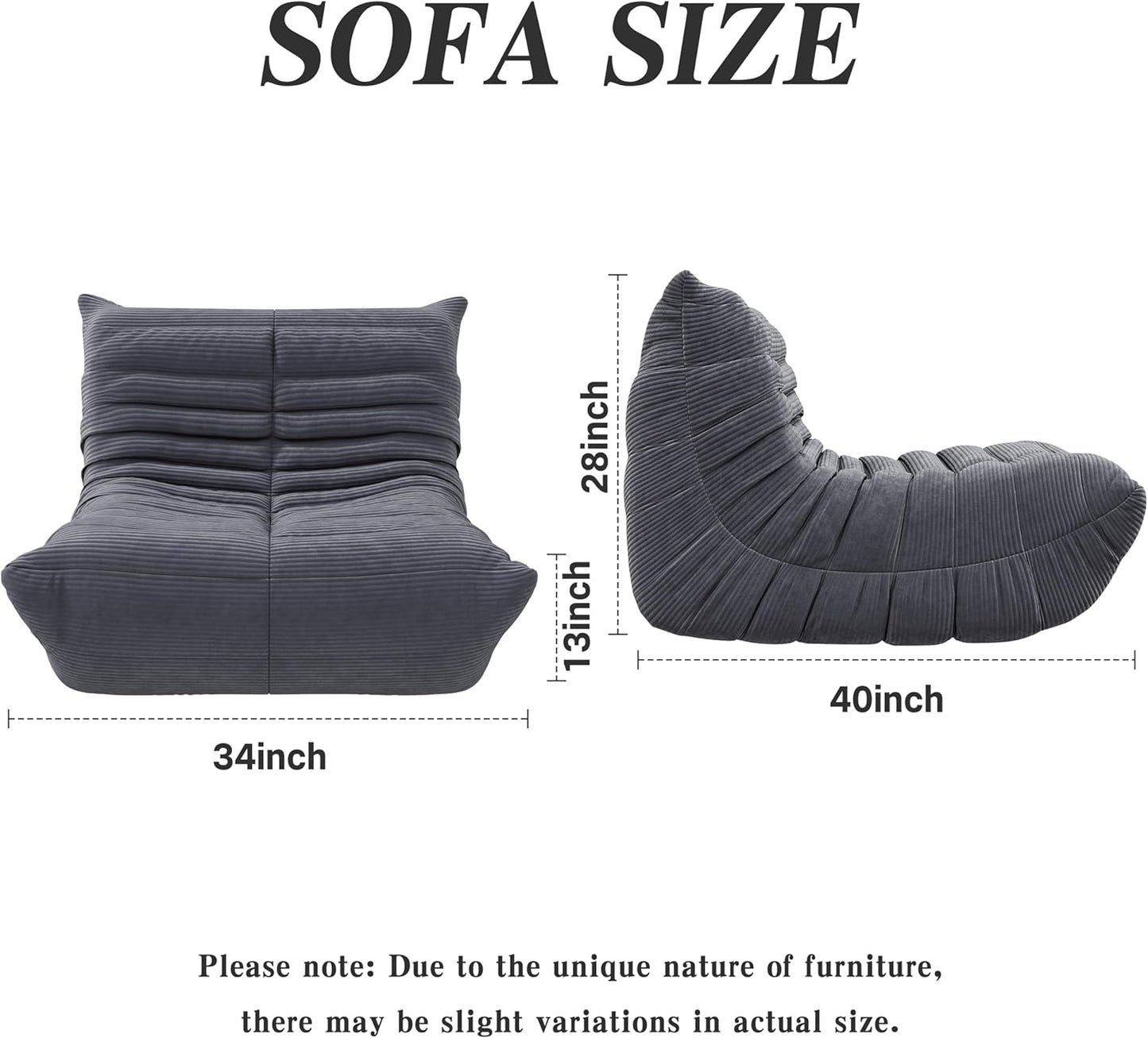 Swbvs Bean Bag Chair, Lazy Floor Sofa Couch for Adults and Kids, Fireside Chair with Ergonomic Design, Memory Foam Lounge Chair for Living Room Bedroom, Office, Grey