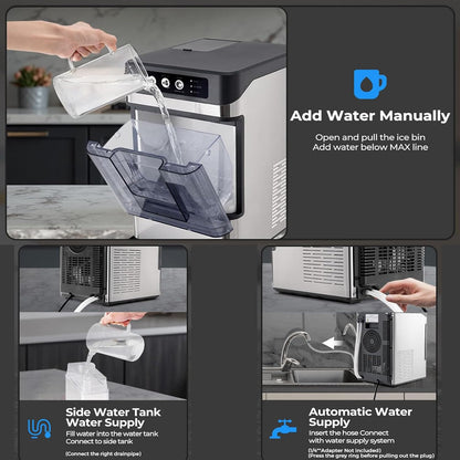 Large Capacity Ice Cube Maker, Quick Release Ice in 6 to 8 Minutes, with Side Water Tank, Ideal for Parties, Kitchen and Office