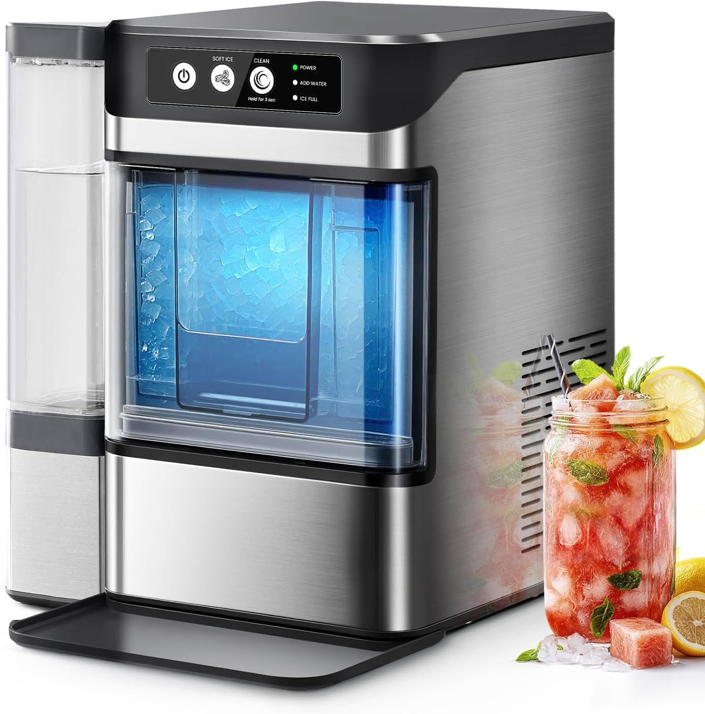 Large Capacity Ice Cube Maker, Quick Release Ice in 6 to 8 Minutes, with Side Water Tank, Ideal for Parties, Kitchen and Office