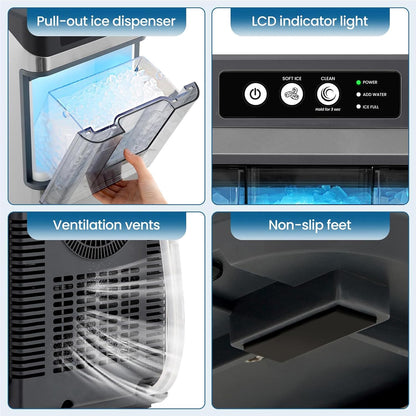 Large Capacity Ice Cube Maker, Quick Release Ice in 6 to 8 Minutes, with Side Water Tank, Ideal for Parties, Kitchen and Office