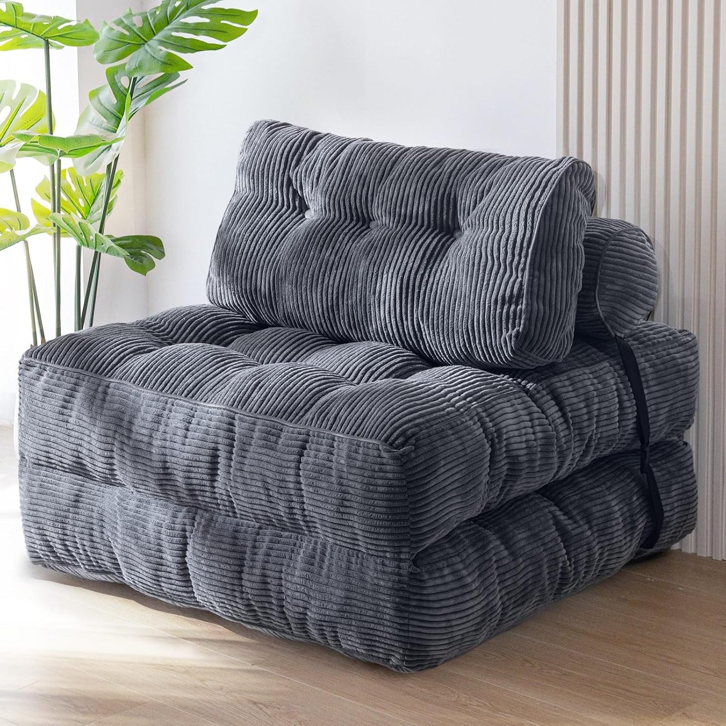 MAXYOYO Folding Sofa Bed, Convertible Sleeper Chair with Pillow Foldable Mattress with Back Support, Portable Fold Out Chair Bed Comfy Floor Sofa Lounge for Living Room Bedroom, Beige, Single