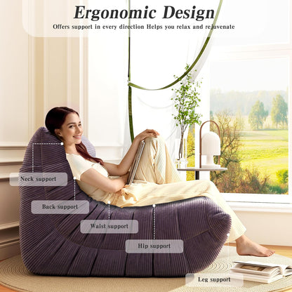 Swbvs Bean Bag Chair, Lazy Floor Sofa Couch for Adults and Kids, Fireside Chair with Ergonomic Design, Memory Foam Lounge Chair for Living Room Bedroom, Office, Grey