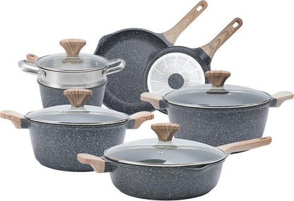 Country Kitchen Non-Stick Cast Aluminum Cookware Set - Durable Kitchen Cookware for Everyday Cooking, Cream, 11 Pc.