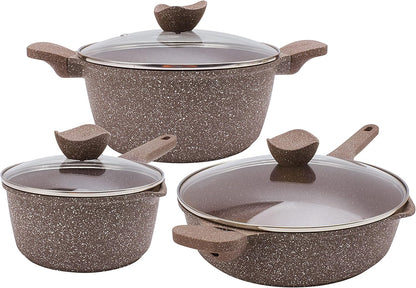 Country Kitchen Non-Stick Cast Aluminum Cookware Set - Durable Kitchen Cookware for Everyday Cooking, Cream, 11 Pc.
