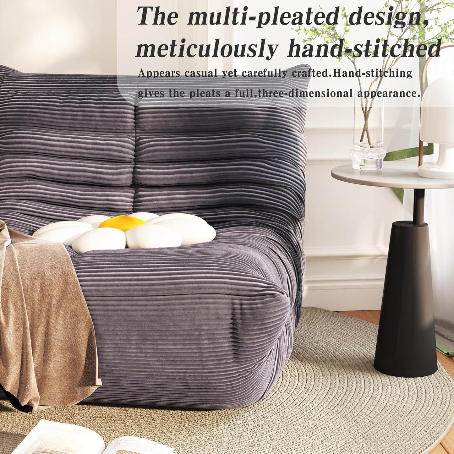 Swbvs Bean Bag Chair, Lazy Floor Sofa Couch for Adults and Kids, Fireside Chair with Ergonomic Design, Memory Foam Lounge Chair for Living Room Bedroom, Office, Grey