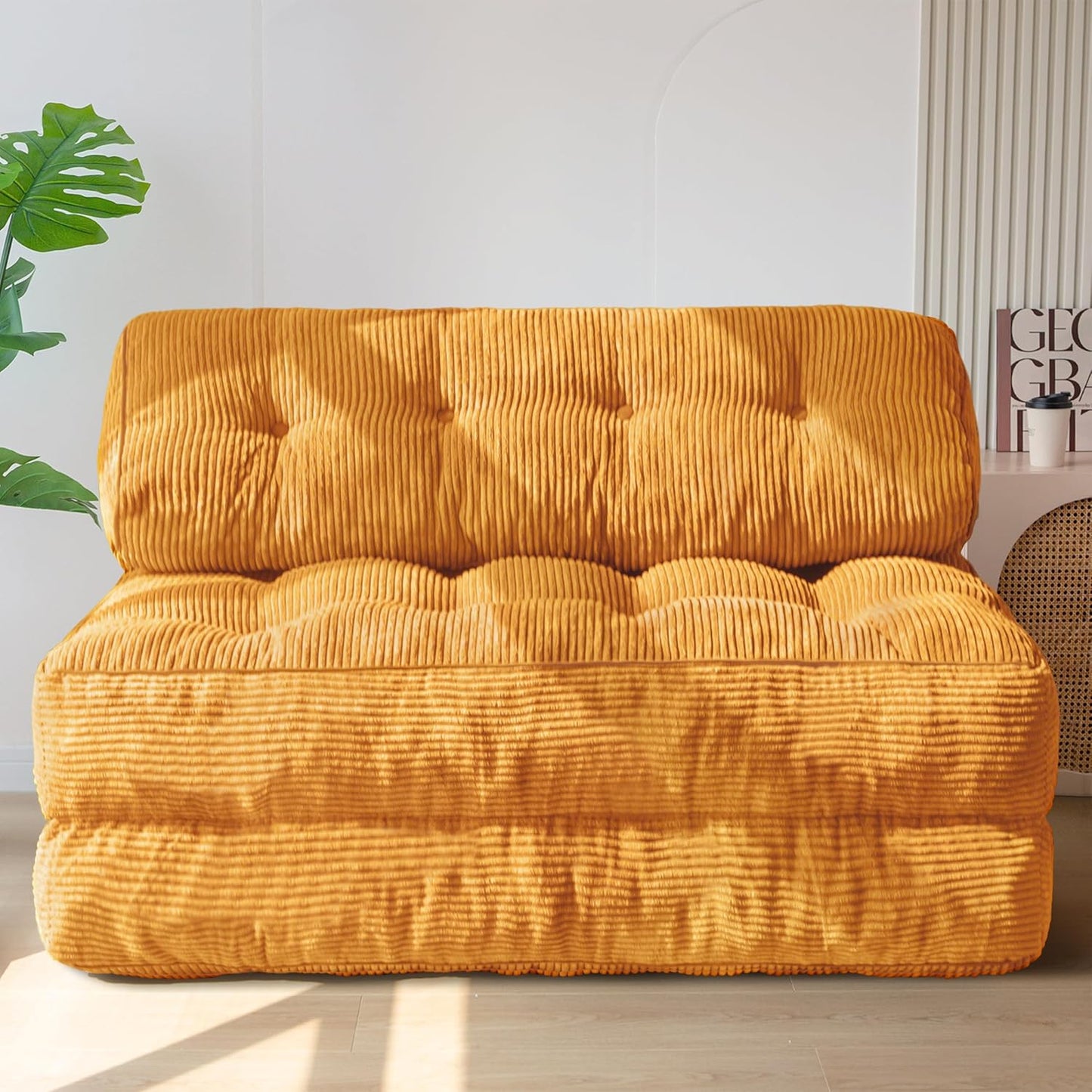 MAXYOYO Folding Sofa Bed, Convertible Sleeper Chair with Pillow Foldable Mattress with Back Support, Portable Fold Out Chair Bed Comfy Floor Sofa Lounge for Living Room Bedroom, Beige, Single